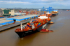 Aerial view of ship arrival at Napoleon Avenue con